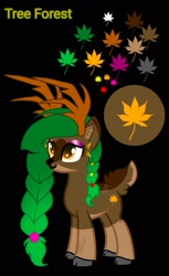 Size: 945x1549 | Tagged: safe, artist:teonnakatztkgs, derpibooru import, oc, oc only, deer, antlers, base used, black background, braid, cloven hooves, deer oc, eyelashes, female, leaves, makeup, reference sheet, simple background, smiling, solo