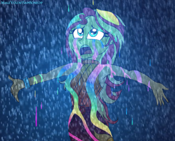 Size: 1280x1036 | Tagged: safe, artist:malevolentsamson, derpibooru import, sunset shimmer, better together, equestria girls, let it rain, female, open mouth, rain, scene interpretation, solo, wet hair