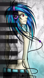 Size: 1917x3405 | Tagged: safe, artist:tao-mell, derpibooru import, dj pon-3, vinyl scratch, human, headphones, humanized, solo