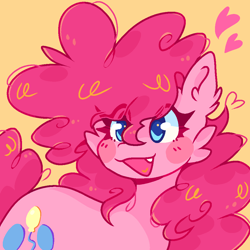 Size: 1000x1000 | Tagged: safe, artist:neonmckillme, derpibooru import, pinkie pie, earth pony, pony, heart, open mouth, open smile, smiling, solo