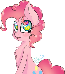 Size: 914x1035 | Tagged: safe, artist:creespyblue, artist:greenmarta, derpibooru import, pinkie pie, earth pony, pony, collaboration, :3, :p, chest fluff, cute, diapinkes, female, mare, simple background, solo, tongue, tongue out, transparent background