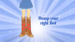 Size: 828x465 | Tagged: safe, derpibooru import, screencap, applejack, equestria girls, boots, clothes, cowboy boots, eg stomp, high heel boots, legs, pictures of legs, shoes, skirt