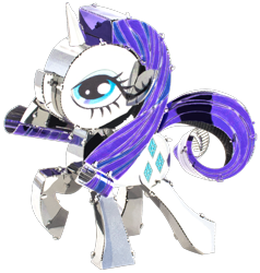 Size: 1142x1200 | Tagged: safe, derpibooru import, blue eyes, craft, cutie mark, horn, metal earth, pale skin, purple hair, purple mane, simple background, solo, transparent background, white skin