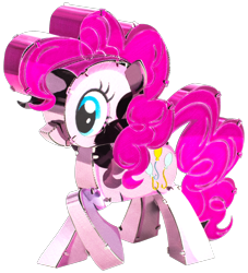 Size: 1090x1200 | Tagged: safe, derpibooru import, pinkie pie, craft, curly hair, cutie mark, metal earth, pink hair, pink mane, pink skin, simple background, solo, transparent background