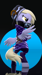 Size: 2160x3840 | Tagged: safe, artist:owlpirate, derpibooru import, derpy hooves, pegasus, pony, 3d, 4k, bipedal, clothes, face mask, hat, high res, jacket, k/da, mask, solo, source filmmaker, spread wings, wings