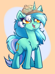 Size: 3000x4000 | Tagged: safe, artist:witchtaunter, derpibooru import, lyra heartstrings, pony, unicorn, chest fluff, commission, ear fluff, ears, faic, female, fluffy, hat, l.u.l.s., meme, shoulder fluff, simple background, solo