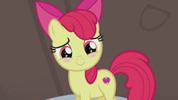 Size: 1280x720 | Tagged: safe, derpibooru import, screencap, apple bloom, earth pony, pony, hearthbreakers, season 5, adorabloom, blushing, cute, female, filly, foal, looking at you, solo