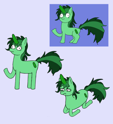 Size: 2100x2300 | Tagged: artist needed, safe, artist:potatoconnoisseur, derpibooru exclusive, derpibooru import, oc, oc only, pony, unicorn, female, food, mare, pickle, pickle surprise, sad, simple background, unnamed oc