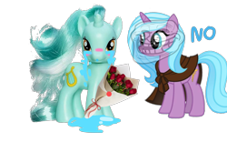 Size: 4000x2500 | Tagged: safe, derpibooru import, idw, lyra heartstrings, radiant hope, pony, unicorn, 1000 years in photoshop, bouquet, butt, cape, clothes, crying, cutie mark, duo, duo female, female, flower, gameloft, horn, idw showified, irl, irl flower, irl toy, lesbian, looking at someone, looking at you, lyra is not amused, lyrahope, lyre, mare, meme, musical instrument, no, photo, rose, simple background, text, toy, transparent background, trollface, unamused, vector