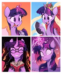 Size: 2480x2924 | Tagged: safe, artist:fanzeem, derpibooru import, twilight sparkle, twilight sparkle (alicorn), unicorn twilight, alicorn, pony, unicorn, big crown thingy, book, candle, cute, element of magic, eyes closed, female, glasses, jewelry, magic, mare, mouth hold, open mouth, pencil, regalia, smiling, solo, twiabetes, waving, wide eyes