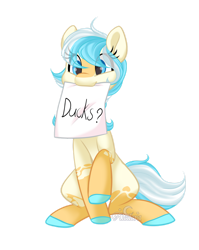 Size: 1280x1610 | Tagged: safe, artist:aledera, derpibooru import, oc, earth pony, pony, female, mare, misleading thumbnail, mouth hold, sign, simple background, solo, transparent background