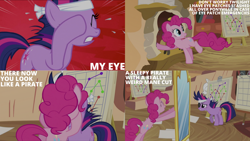 Size: 1280x720 | Tagged: safe, derpibooru import, edit, edited screencap, editor:quoterific, screencap, pinkie pie, twilight sparkle, unicorn twilight, earth pony, pony, unicorn, it's about time, season 2, ^^, bipedal, cute, diapinkes, eyes closed, female, future twilight, golden oaks library, mare, mirror, open mouth, open smile, smiling