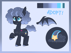 Size: 1600x1200 | Tagged: safe, artist:kaikururu, derpibooru import, oc, oc only, bat pony, pony, bat pony oc, bat wings, chest fluff, ethereal mane, raised hoof, raised leg, reference sheet, slit eyes, solo, starry mane, wings