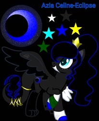 Size: 997x1212 | Tagged: safe, artist:teonnakatztkgs, derpibooru import, oc, oc only, hybrid, pony, base used, black background, colored wings, crescent moon, female, looking back, mare, moon, reference sheet, simple background, solo, two toned wings, wings