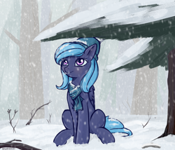 Size: 3500x3000 | Tagged: safe, artist:kirasunnight, derpibooru import, oc, oc only, pegasus, pony, clothes, female, forest, pegasus oc, scarf, snow, snowfall, solo, tree