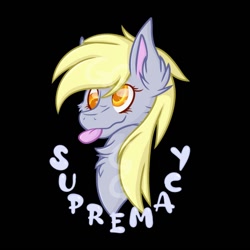 Size: 1500x1500 | Tagged: safe, artist:gremlingraveyard, derpibooru import, derpy hooves, pegasus, pony, black background, bust, female, simple background, solo, tongue, tongue out