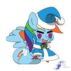 Size: 9934x9934 | Tagged: safe, artist:dimanizma, derpibooru import, rainbow dash, pegasus, pony, bag, christmas, clothes, costume, cute, fate/stay night, female, happy new year, hat, holiday, padoru, santa costume, santa hat, simple background, solo, spread wings, transparent background, wings