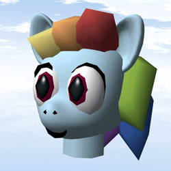 Size: 900x900 | Tagged: safe, artist:nyancat380, rainbow dash, pegasus, 3d, early cgi, female, gci, happy, head, low poly, sky, solo, vintage