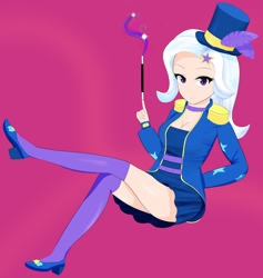 Size: 3356x3535 | Tagged: safe, artist:toffrox, derpibooru import, trixie, better together, equestria girls, spring breakdown, street magic with trixie, clothes, dress, female, hat, high heels, looking at you, magic, magic wand, shoes, smiling, socks, solo, thigh highs, top hat