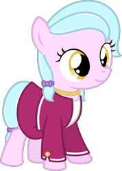 Size: 1800x2524 | Tagged: safe, artist:peternators, derpibooru import, oc, oc only, oc:goldy ornament, earth pony, pony, blazer, clothes, earth pony oc, female, filly, foal, full body, golden eyes, high res, hooves, jewelry, necklace, ribbon, shirt, show accurate, simple background, skirt, smiling, solo, standing, tail, three quarter view, transparent background, two toned mane, two toned tail