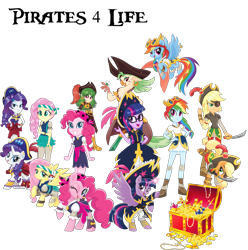 Size: 3801x3824 | Tagged: safe, derpibooru import, applejack, captain celaeno, fluttershy, pinkie pie, rainbow dash, rarity, sci-twi, twilight sparkle, twilight sparkle (alicorn), alicorn, earth pony, human, pegasus, pony, unicorn, equestria girls, bloomers, captain twilight, clothes, feminism, human ponidox, pirate applejack, pirate fluttershy, pirate pinkie pie, pirate rainbow dash, pirate rarity, pirate twilight, rainbow dash always dresses in style, self paradox, self ponidox, shirt, simple background, stock vector, transparent background, treasure chest