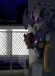 Size: 1800x2500 | Tagged: safe, artist:star-theft, derpibooru import, oc, oc only, oc:mathias, dracony, dragon, hybrid, high res, male, purple eyes, shadow, slit eyes, sneaky, solo, upside down, wall climbing