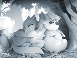 Size: 2200x1660 | Tagged: safe, artist:yakovlev-vad, derpibooru import, oc, oc only, griffon, pegasus, pony, forest, pegasus oc