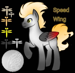 Size: 791x777 | Tagged: safe, artist:teonnakatztkgs, derpibooru import, oc, oc only, dragonfly, insect, pegasus, pony, base used, black background, male, pegasus oc, raised hoof, raised leg, simple background, smiling, solo, stallion