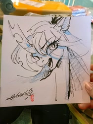 Size: 1536x2048 | Tagged: safe, artist:paipaishuaige, derpibooru import, queen chrysalis, changeling, changeling queen, pony, bust, female, looking at you, photo, sketch, smiling, solo, traditional art