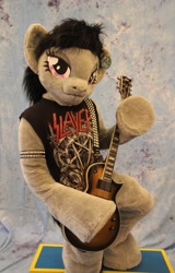 Size: 817x1280 | Tagged: safe, artist:atalonthedeer, derpibooru import, octavia melody, anthro, earth pony, human, pony, 2015, bedroom eyes, clothes, electric guitar, female, fursuit, guitar, hooves, irl, irl human, les paul, looking at you, musical instrument, photo, ponysuit, pose, shirt, slayer, smiling, solo, t-shirt, thrash metal
