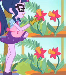 Size: 1920x2160 | Tagged: safe, derpibooru import, edit, screencap, sci-twi, twilight sparkle, better together, equestria girls, my little shop of horrors, boots, clothes, female, flower, legs, plant, shoes, skirt, standing