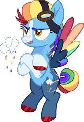 Size: 765x1104 | Tagged: safe, artist:rickysocks, derpibooru import, rainbow blitz, rainbow dash, pony, alternate design, rule 63, simple background, solo, transparent background