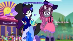 Size: 1184x672 | Tagged: safe, artist:teonnakatztkgs, derpibooru import, edit, edited screencap, screencap, oc, oc only, clothes, dress, ethereal mane, female, hand on hip, outdoors, smiling, starry mane, sunglasses