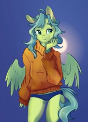 Size: 2160x2970 | Tagged: safe, artist:cloud-up, artist:drafthoof, derpibooru import, oc, oc:cloud up, anthro, clothes, solo, sweater