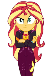 Size: 1232x1855 | Tagged: safe, derpibooru import, edit, edited screencap, screencap, sunset shimmer, better together, equestria girls, sunset's backstage pass!, background removed, crossed arms, not a vector, simple background, solo, sunset shimmer is not amused, transparent background, unamused