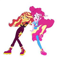 Size: 1562x1567 | Tagged: safe, derpibooru import, edit, edited screencap, screencap, pinkie pie, sunset shimmer, better together, equestria girls, sunset's backstage pass!, duo, female, music festival outfit, not a vector, simple background, transparent background