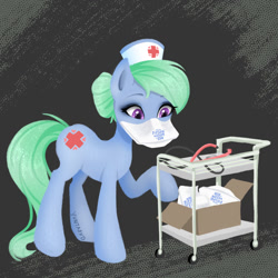 Size: 1024x1024 | Tagged: safe, artist:yuntaoxd, nurse tenderheart, earth pony, pony, equine, female, hooves, mare, mask, nurse, raised hoof, raised leg, signature, solo, stethoscope