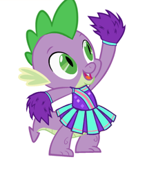 Size: 672x788 | Tagged: safe, artist:swiftgaiathebrony, derpibooru import, edit, spike, dragon, cheerleader, cheerleader outfit, cheerleader spike, clothes, crossdressing, cute, male, simple background, solo, spikabetes, vector, vector edit, white background