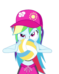 Size: 868x1080 | Tagged: safe, derpibooru import, edit, edited screencap, screencap, rainbow dash, better together, equestria girls, forgotten friendship, background removed, cap, clothes, female, hat, not a vector, simple background, solo, sports, swimming trunks, swimsuit, transparent background, volleyball