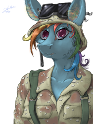 Size: 2448x3264 | Tagged: safe, artist:commissar-cuddles, derpibooru import, rainbow dash, anthro, clothes, female, glasses, goggles, hat, military uniform, solo, uniform