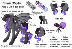 Size: 6896x4714 | Tagged: safe, artist:amazing-artsong, derpibooru import, oc, oc:cosmic wander, bat pony, pony, absurd resolution, female, mare, reference sheet, simple background, solo, transparent background