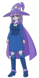 Size: 1112x2218 | Tagged: safe, artist:batipin, derpibooru import, part of a set, maud pie, equestria girls, cape, clothes, clothes swap, costume swap, female, hat, shoes, simple background, solo, transparent background, trixie's cape, trixie's hat