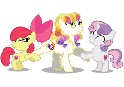 Size: 1700x1200 | Tagged: safe, artist:galeemlightseraphim, derpibooru import, apple bloom, sweetie belle, oc, earth pony, pegasus, pony, unicorn, angry, base used, chest fluff, cutie mark, female, filly, foal, horn, mare, pegasus oc, simple background, the cmc's cutie marks, transparent background, wings