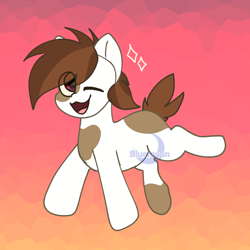 Size: 1440x1439 | Tagged: safe, artist:bluemoon, derpibooru import, pipsqueak, earth pony, pony, colt, cute, eye clipping through hair, foal, male, one eye closed, open mouth, open smile, smiling, solo, wink