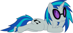 Size: 3609x1662 | Tagged: safe, artist:blackgryph0n, derpibooru import, dj pon-3, vinyl scratch, pony, unicorn, female, high res, hooves, horn, lying down, mare, simple background, solo, tail, transparent background, two toned mane, two toned tail, vector