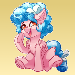 Size: 4000x4000 | Tagged: safe, artist:witchtaunter, derpibooru import, cozy glow, pegasus, pony, chest fluff, commission, commissioner:reversalmushroom, cozybetes, cute, ear fluff, ears, female, frog (hoof), gradient background, open mouth, open smile, shoulder fluff, smiling, solo, underhoof