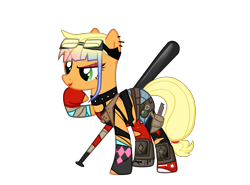 Size: 3636x2685 | Tagged: safe, artist:idkhesoff, derpibooru exclusive, derpibooru import, applejack, earth pony, pony, alternate hairstyle, bandage, baseball bat, belt, boots, choker, clothes, cosplay, costume, crossover, dc comics, dc future slate, eyeshadow, female, fingerless gloves, future slate, gloves, goggles, grenade, harley quinn, knee pads, knife, lipstick, makeup, mare, ripped stockings, shoes, shorts, simple background, socks, solo, spiked choker, stockings, tanktop, thigh highs, torn clothes, torn socks, transparent background