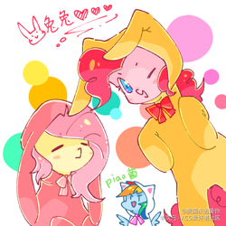 Size: 1080x1080 | Tagged: safe, artist:飘菌永远爱你, derpibooru import, fluttershy, pinkie pie, rainbow dash, pony, animal costume, chibi, clothes, costume, female, kigurumi, one eye closed, trio, trio female, wink