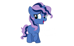 Size: 4000x2500 | Tagged: safe, artist:naturajellyfish, derpibooru import, oc, oc only, oc:lur lovht, pony, unicorn, curly hair, curly mane, female, female oc, filly, foal, full body, heterochromia, high res, horn, lidded eyes, open mouth, open smile, raised hoof, raised leg, show accurate, simple background, small horn, smiling, standing, transparent background, unicorn oc, worried smile