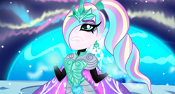 Size: 1024x554 | Tagged: safe, artist:owocrystalcatowo, derpibooru import, oc, oc:crystal heart, equestria girls, magic, offspring, parent:princess cadance, parent:shining armor, parents:shiningcadance, solo